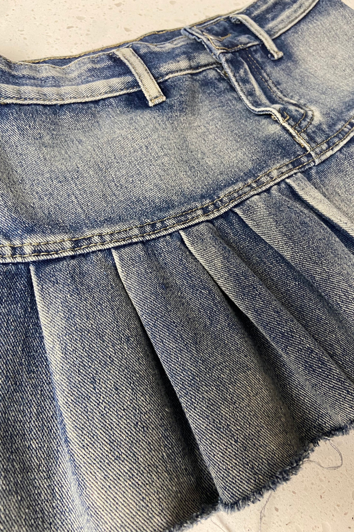 Women's Denim Pleated Micro Mini skirt - BaeBekillinem Boutique- Blue- Polyester/ Viscose/ Spandex