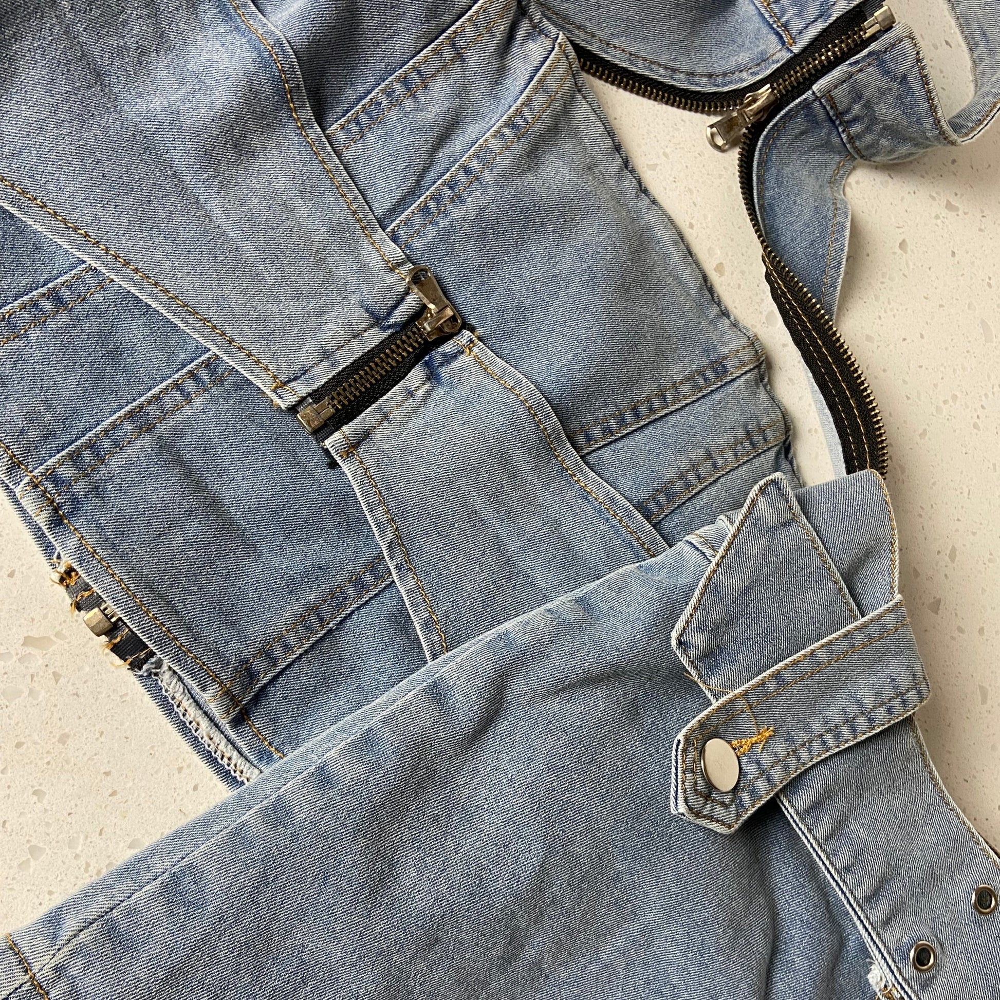 Women's Light Blue- Denim Halter Skort Set- Polyester/ Blended fabric- Baebekillinem boutique