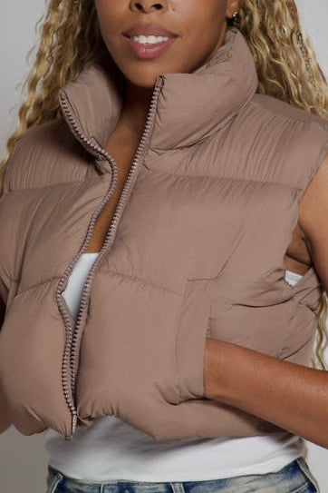 Women's Cropped Padded Puffer Vest- front view- Baebekillinem
