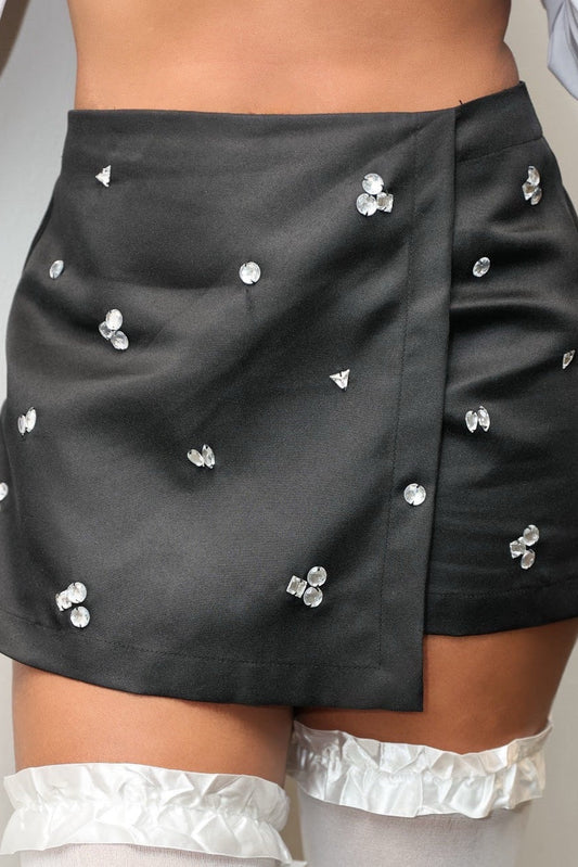 Women's Rhinestone Bling Wrap Mini Skirt- full length view — Baebekillinem