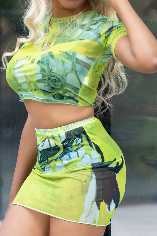 Women's Camo See Through Mesh Skirt Set- SIde view- BaeBekillinem