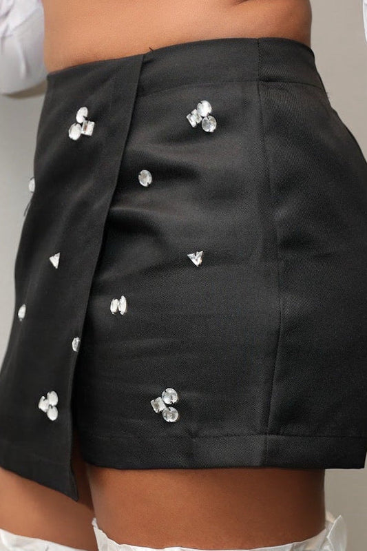 Women's Rhinestone Bling Wrap Mini Skirt- side view — Baebekillinem