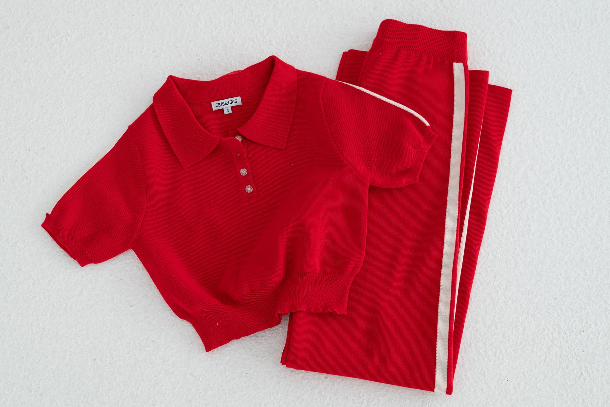 women's Knitted Polo Pants Set- red/ white/ baebekillinem - stretch