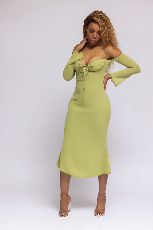 Women's Chiffon Halter Midi Dress - BaeBekillinem Boutique- Polyester/ Spandex- Black/ Green party- event- cocktail- girls- night- out- maxi- see through