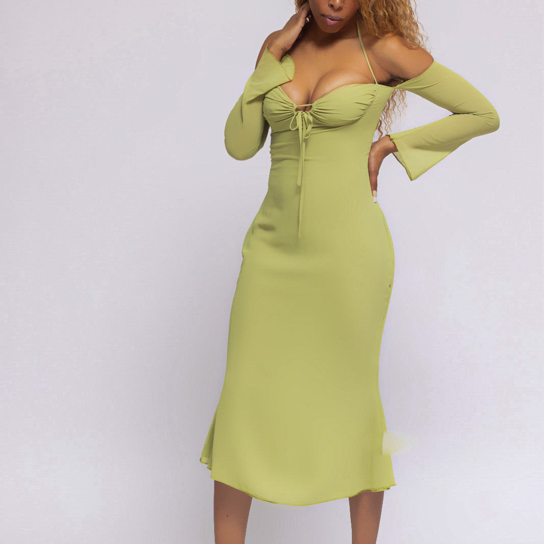 Women's Chiffon Halter Midi Dress- Front view- BaeBekillinem Boutique