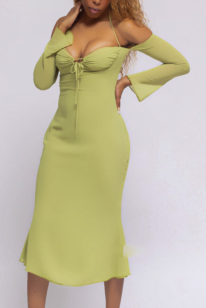 Women's Chiffon Halter Midi Dress- Front view- BaeBekillinem Boutique