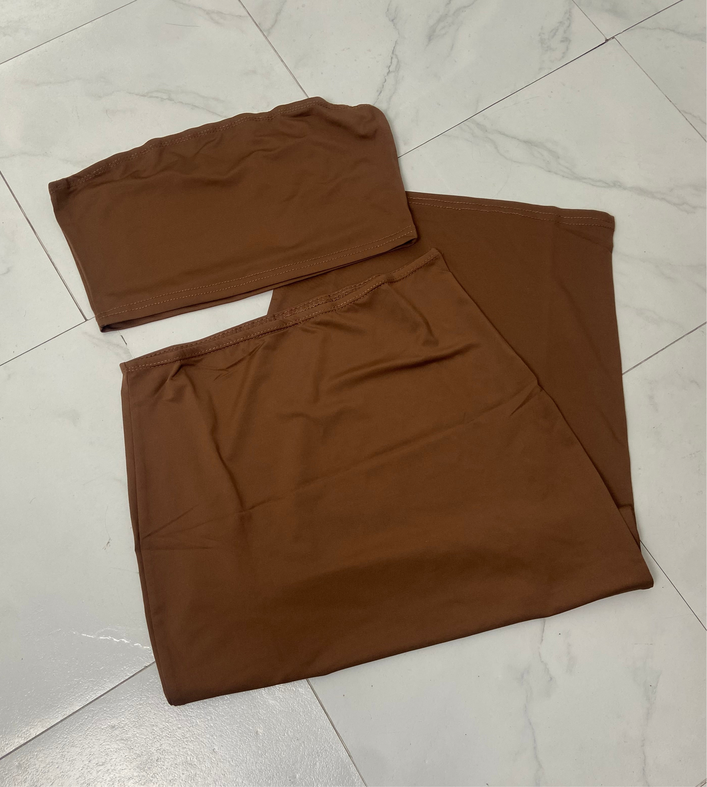 Women's Basic Stretchy Skirt Set - BaeBekillinem Boutique- Stretch- High waist- Polyester- Spandex- Pink/ Periwinkle/ Brown