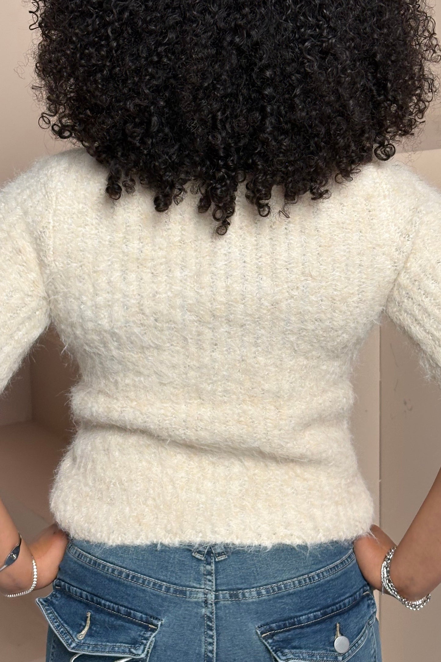 bow fuzzy sweater top full back length view — Baebekillinem