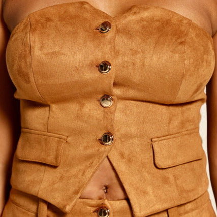 Strapless Suede Corset Top- Brown/ Black/ Camel