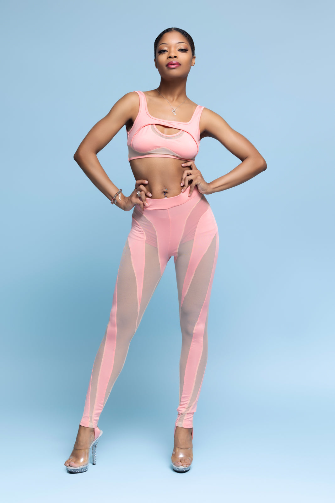 Women's Trophy Mesh Cutout Pants Set - BaeBekillinem Boutique- Polyester/ Spandex- White/ Pink/ Black- night- club- mugler- see through- poster girl- party- event- stretch