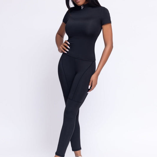 Women's Casual Stretchy Pants Set- Black- Polyester/ Spandex- Baebekillinem Boutique- casual- party-