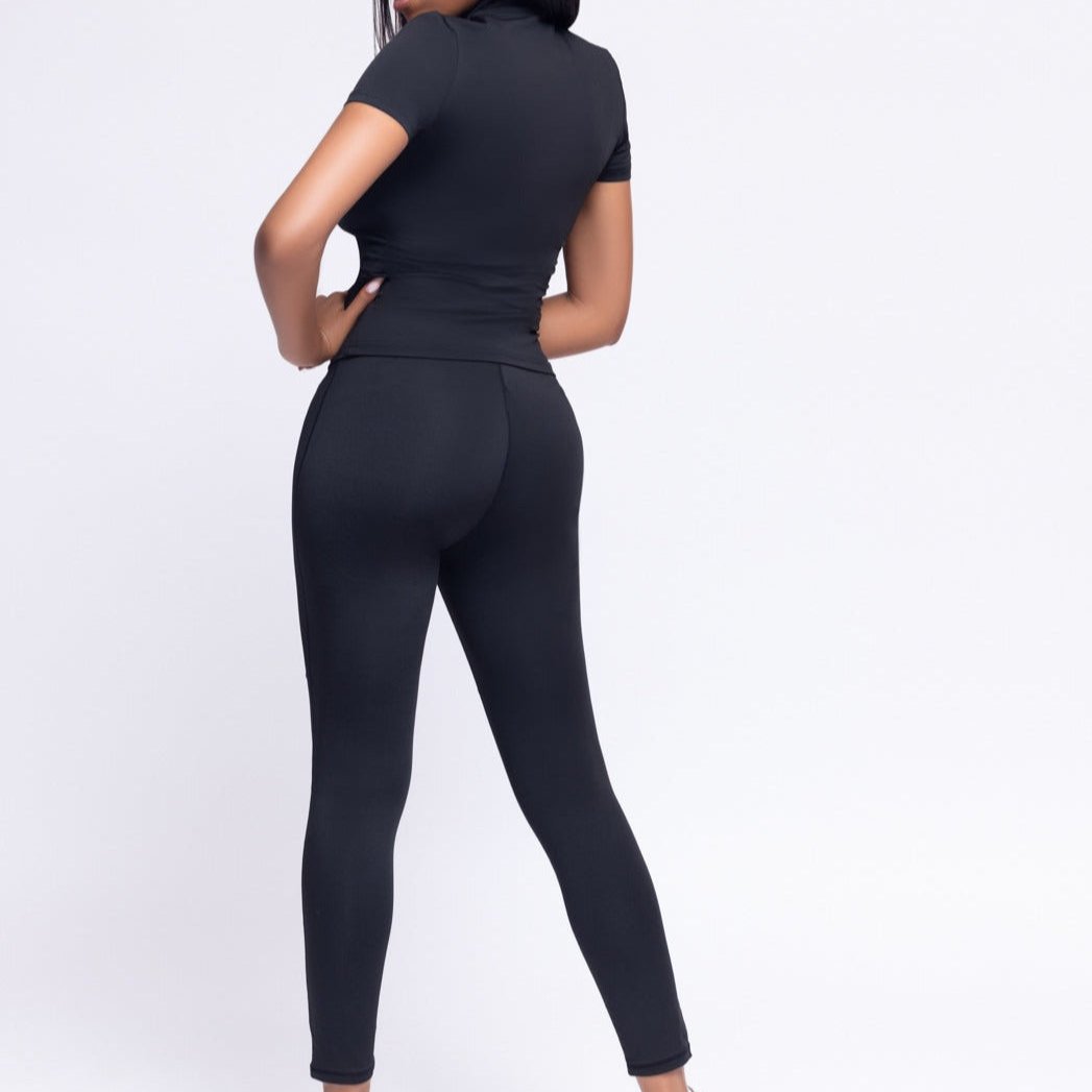 Women's Casual Stretchy Pants Set- Black- Polyester/ Spandex- Baebekillinem Boutique