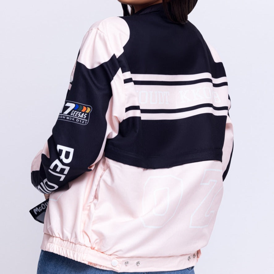 Women's Pink & Black Lightweight 2-in-1 Jacket Skirt - BaeBekillinem- Polyester- two piece set- detachable zipper and bottons- Pink/ Black- jacket that turns into a skirt- party- casual