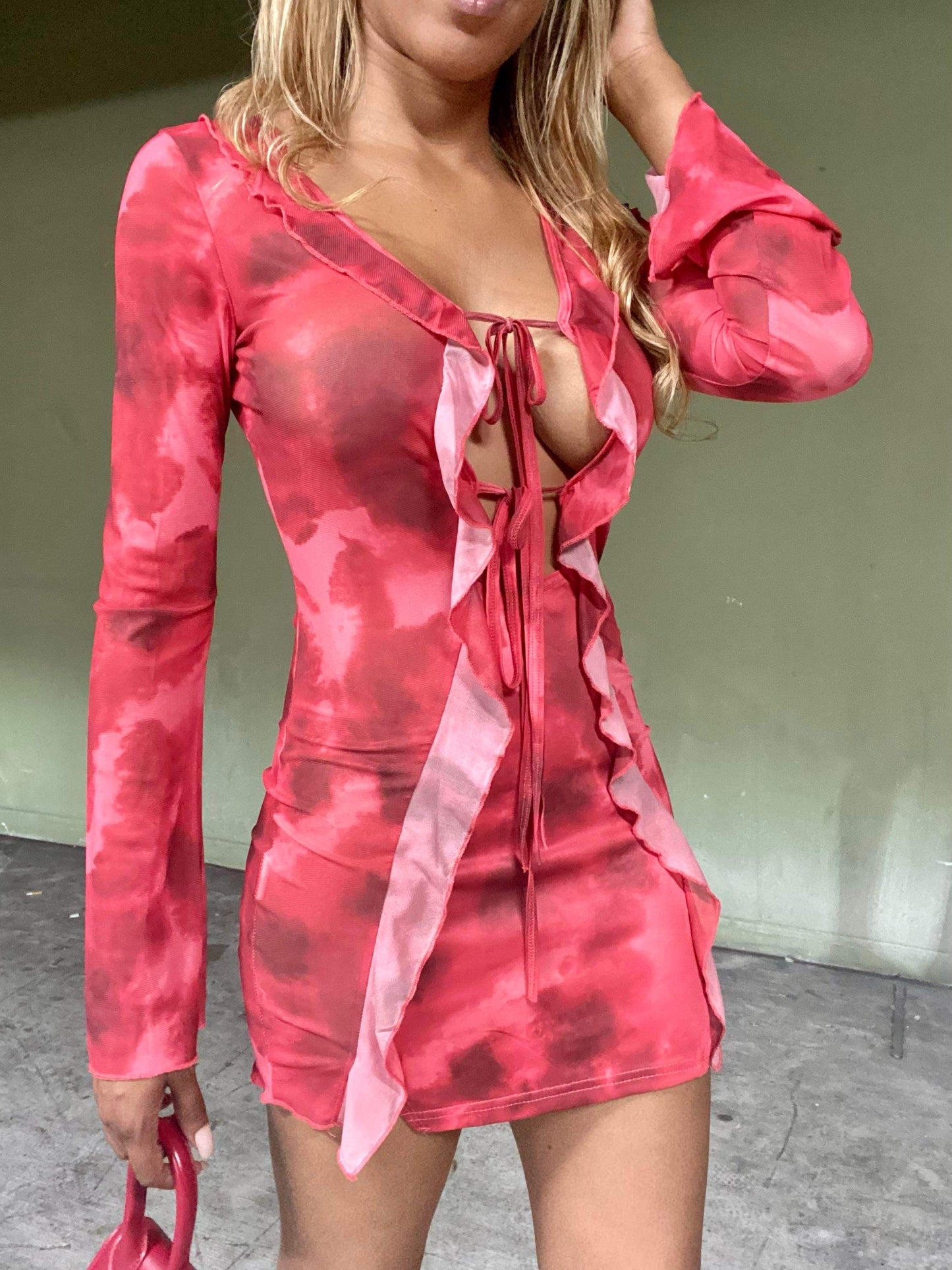 Women's Summer Passion Ruffle Bodycon Dress - BaeBekillinem Boutique- Polyester- Red