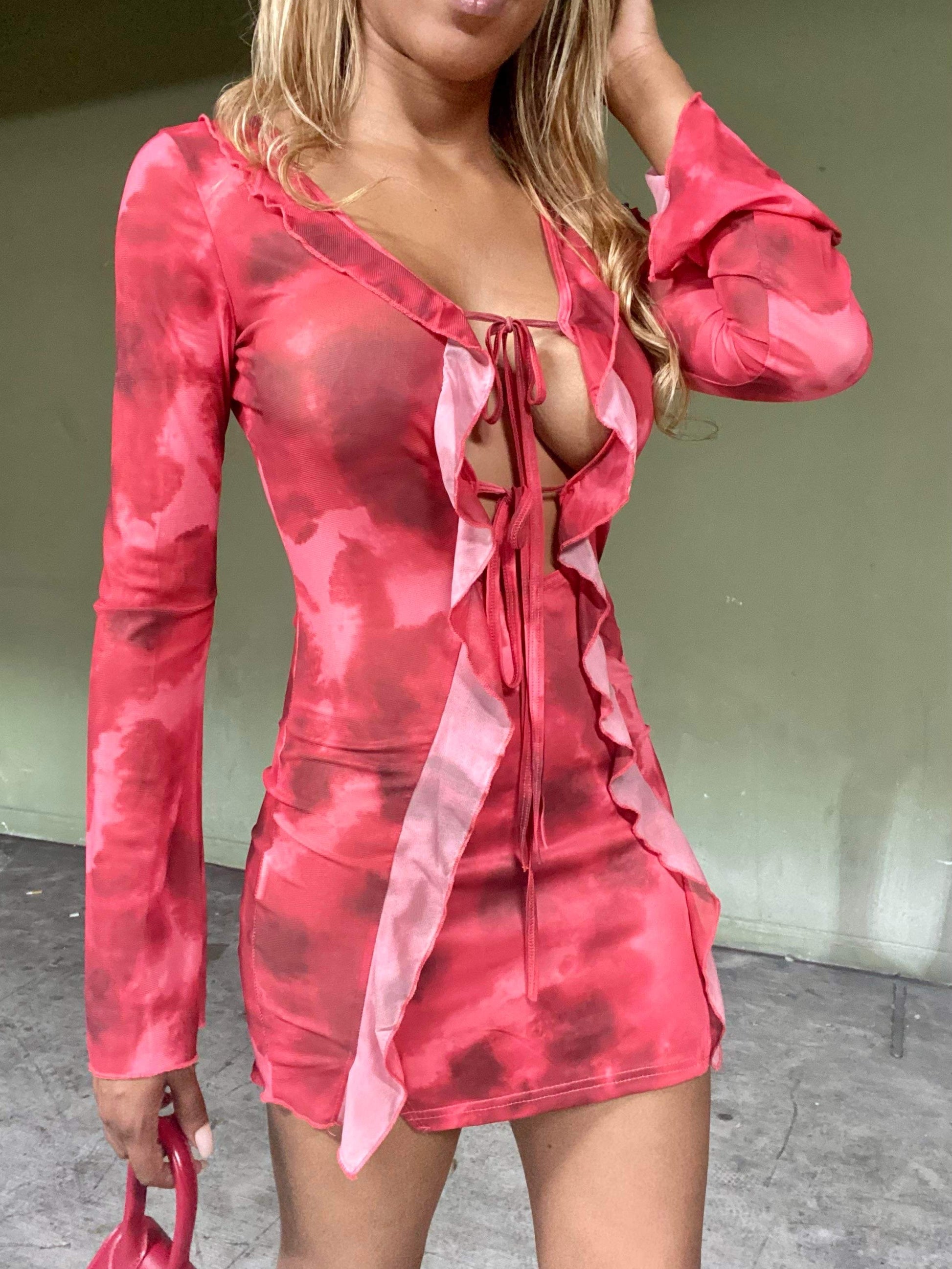 Women's Summer Passion Ruffle Bodycon Dress - BaeBekillinem Boutique- Polyester- Red