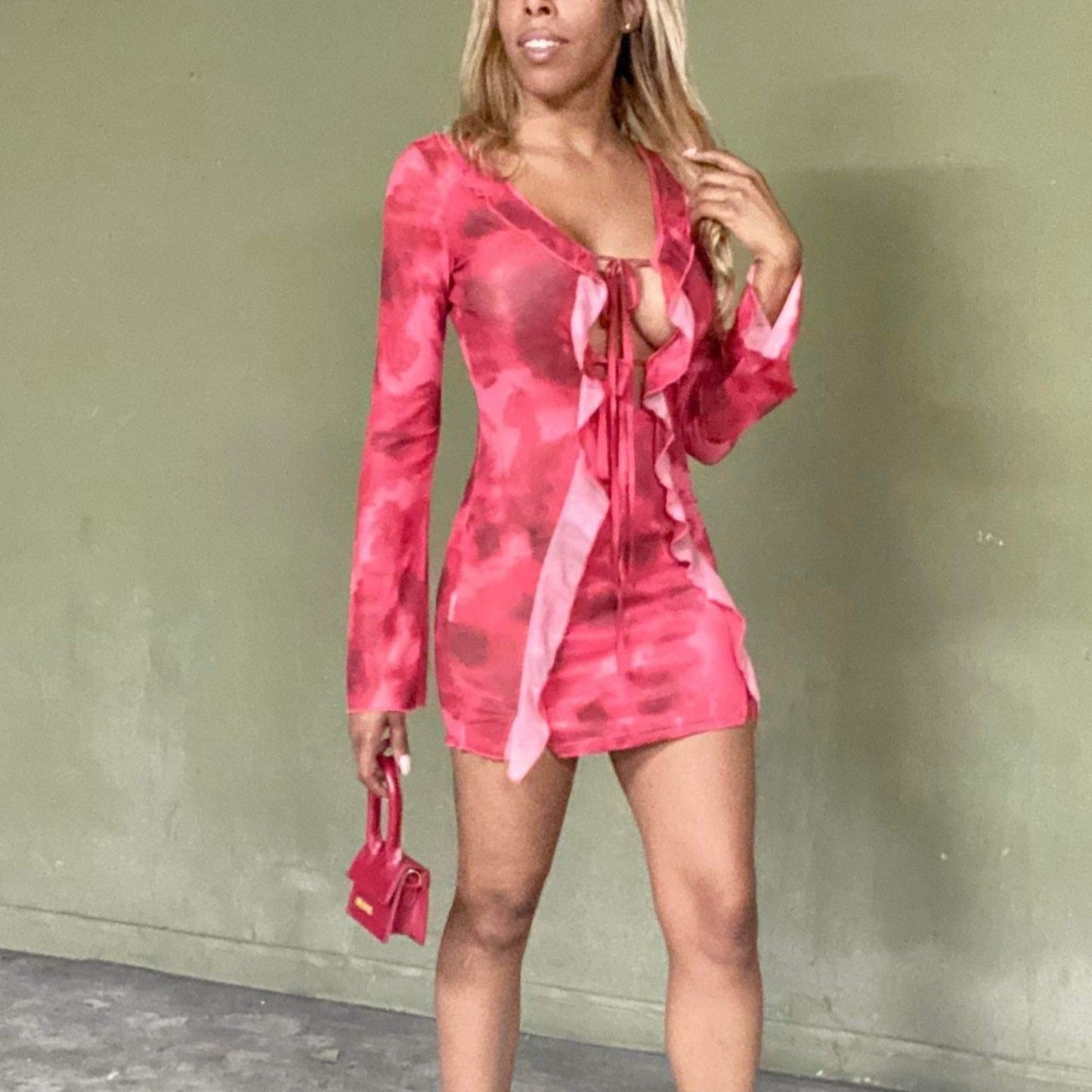 Women's Summer Passion Ruffle Bodycon Dress - BaeBekillinem Boutique- Polyester- Red- Beach- summer- vacation- pool- swimwear- see through- coverall- club