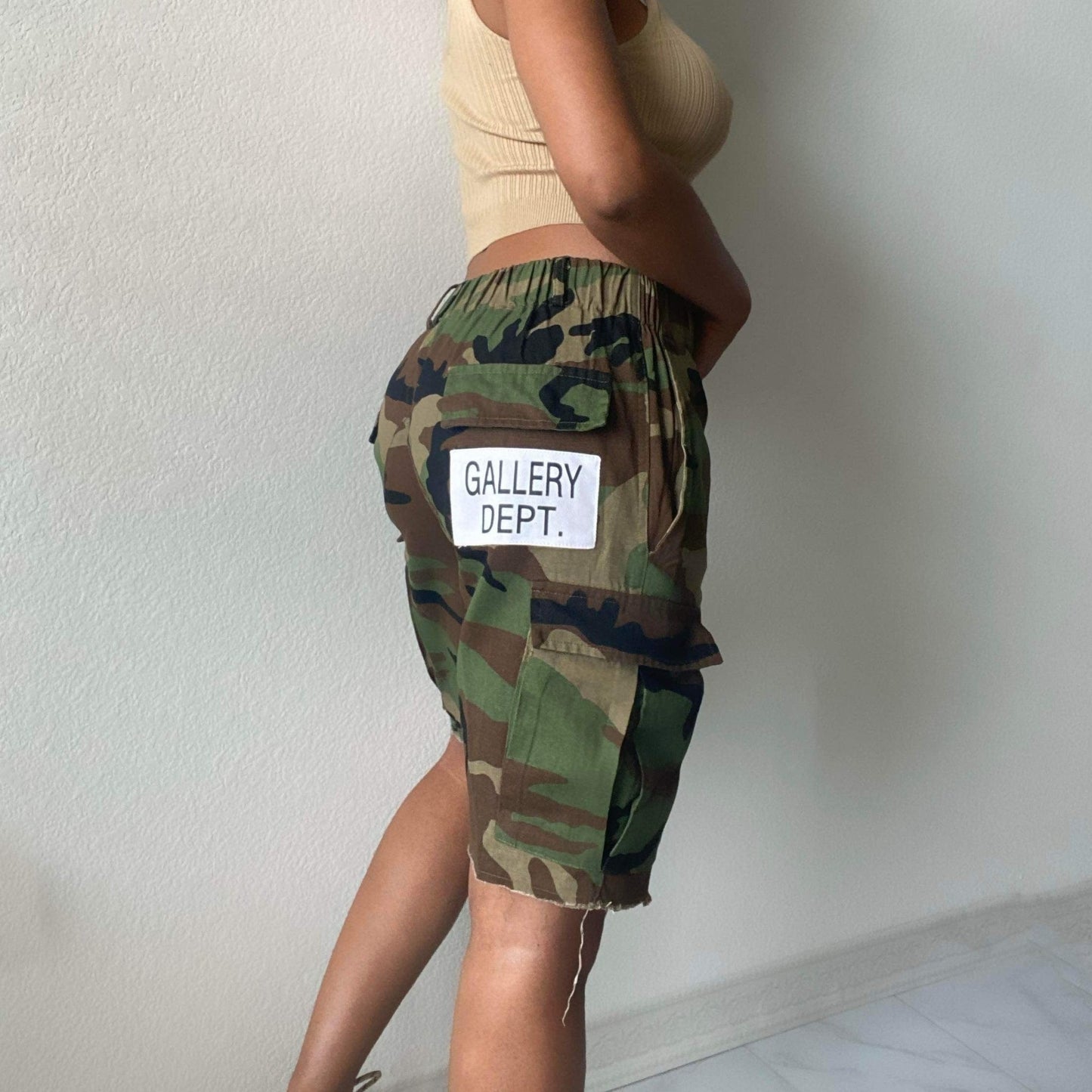 Women's Baggy Camo Cargo Shorts - BaeBekillinem Boutique- Patchwork- Polyester - Green-  camo- knee length- designer- gallery- dept- camouflage- oversized- hip hop- department