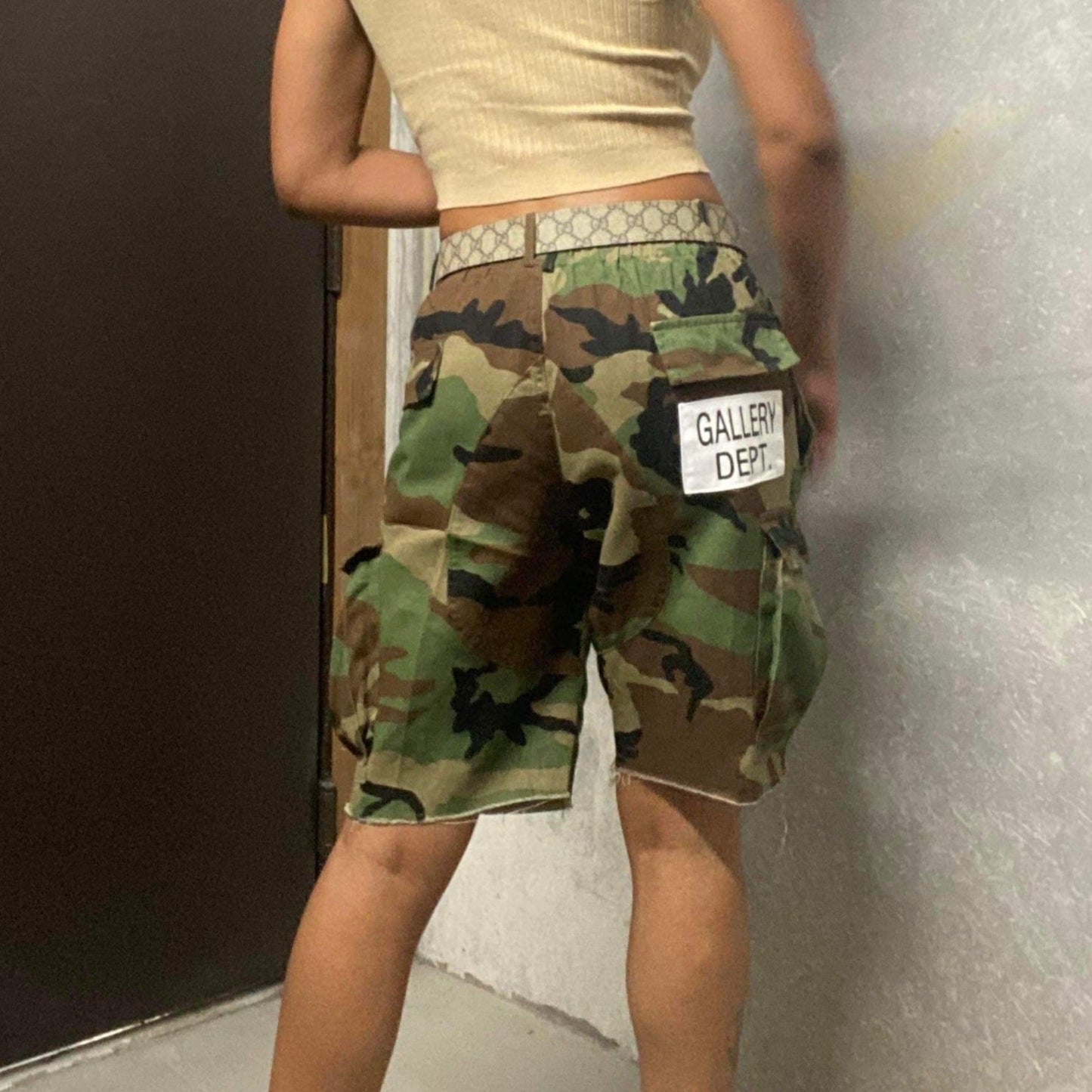 Women's Baggy Camo Cargo Shorts - BaeBekillinem Boutique- Patchwork- Polyester - Green camo- knee length