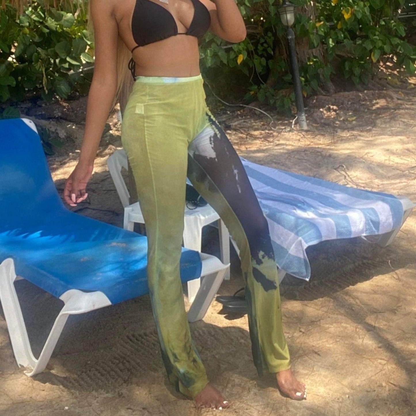 Women's See Through Mesh Pants - Baebekillinem Boutique- Polyester/ Spandex- green/ black