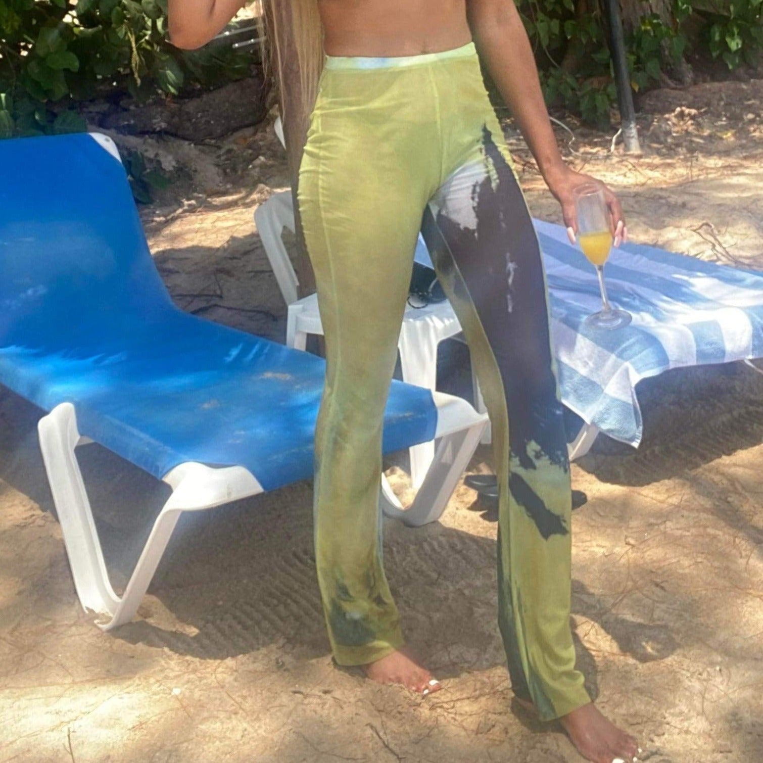 Women's See Through Mesh Pants - Baebekillinem Boutique- Polyester/ Spandex- green/ black