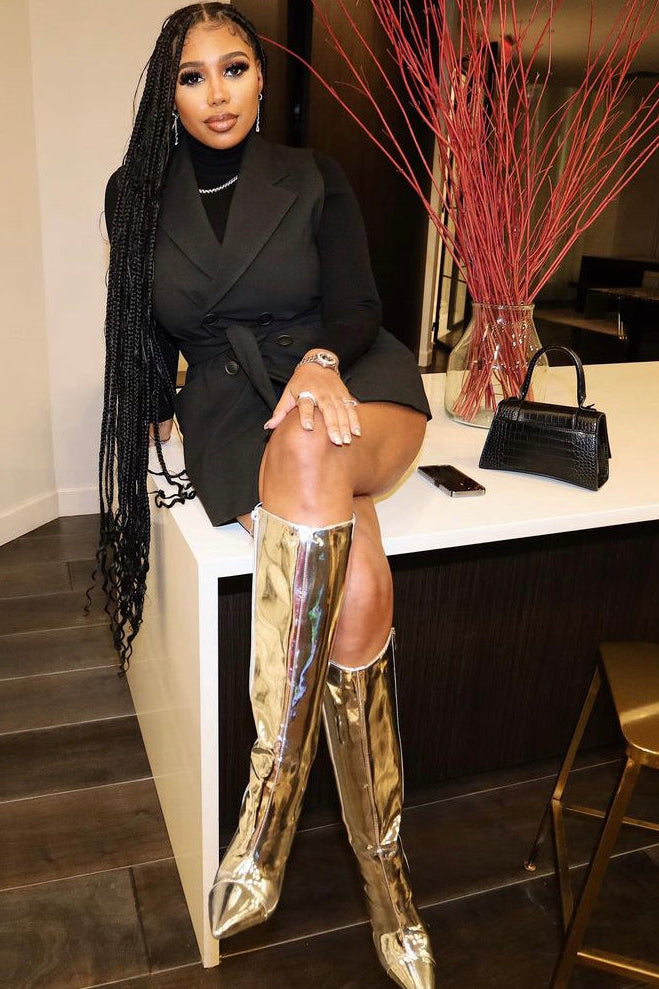 Women's Mirror Knee High Boots - Baebekillinem Boutique- Metallic- Silver - Green- Orange- Fuchsia/ Purple/ Pink