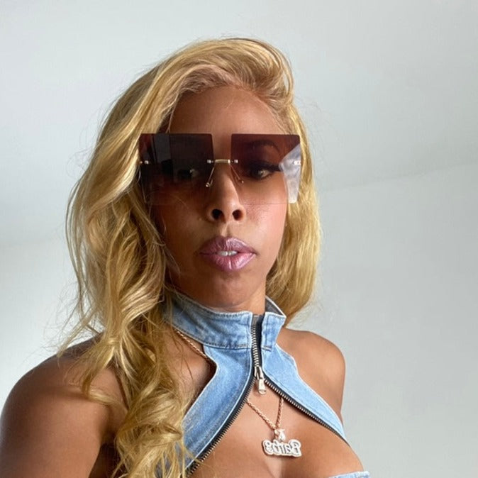 Women's Square Oversized Rimless Sunglasses- polycarbonate/ Metal- Pink/ brown/ Blue- Baebekillinem Boutique