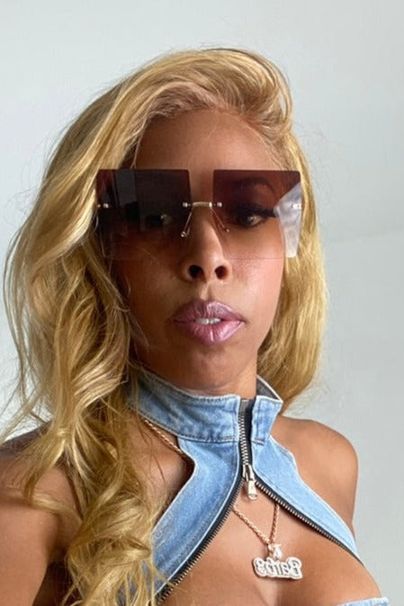 Women's Square Oversized Rimless Sunglasses- polycarbonate/ Metal- Pink/ brown/ Blue- Baebekillinem Boutique