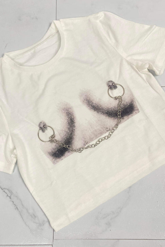 Women's Public Piercings Fitted Crop Top - BaeBekillinem Boutique- Polyester/ Cotton- White/ Black