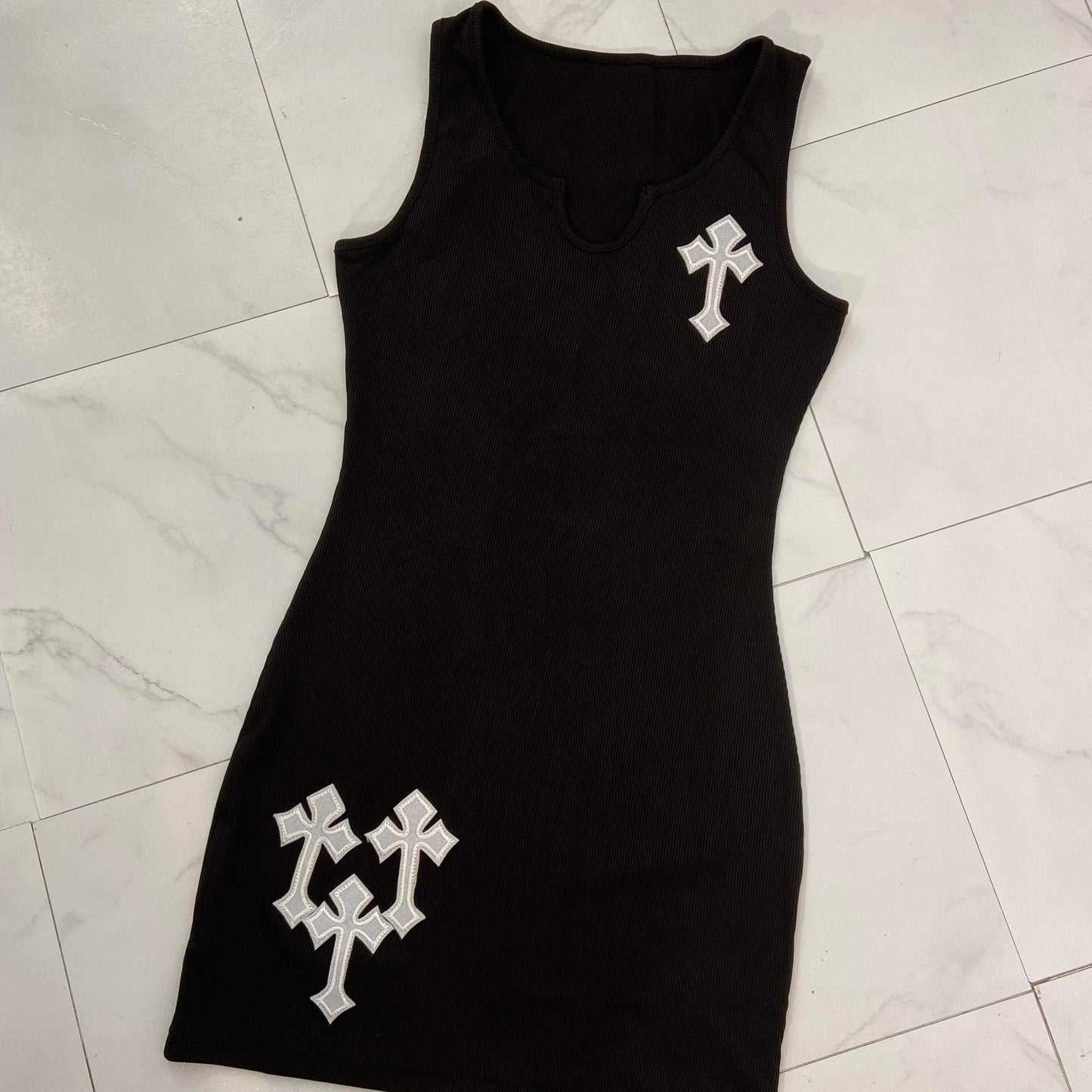 Women's Sleeveless Cross Tank Dress - Baebekillinem Boutique- Polyester/ Cotton/ Spandex- Patchwork- Mini- Pink/ White/ Black
