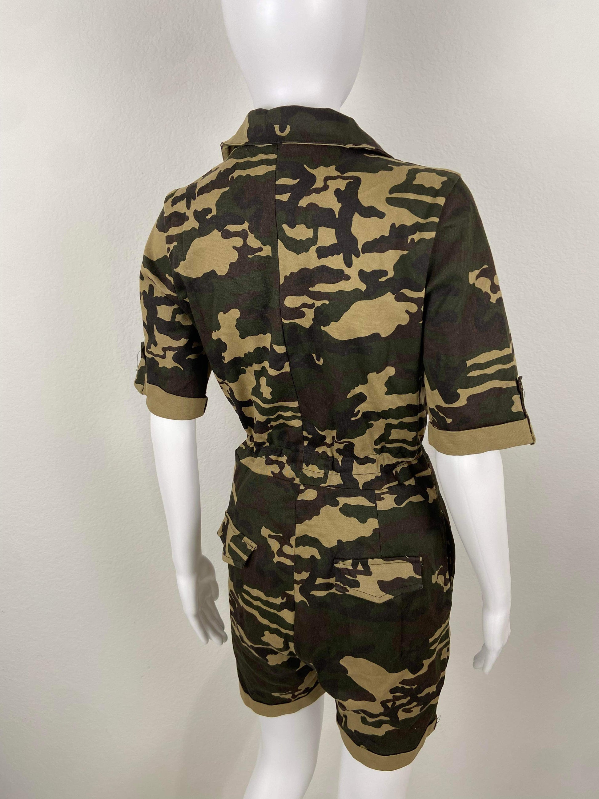 Women's Zip Up Camo Romper - BaeBekillinem Boutique- Green - Polyester/ Broadcloth
