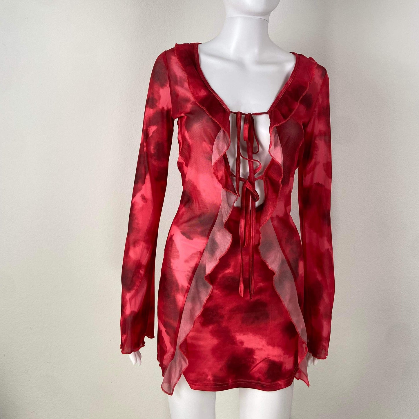 Women's Summer Passion Ruffle Bodycon Dress - BaeBekillinem Boutique- Polyester- Red