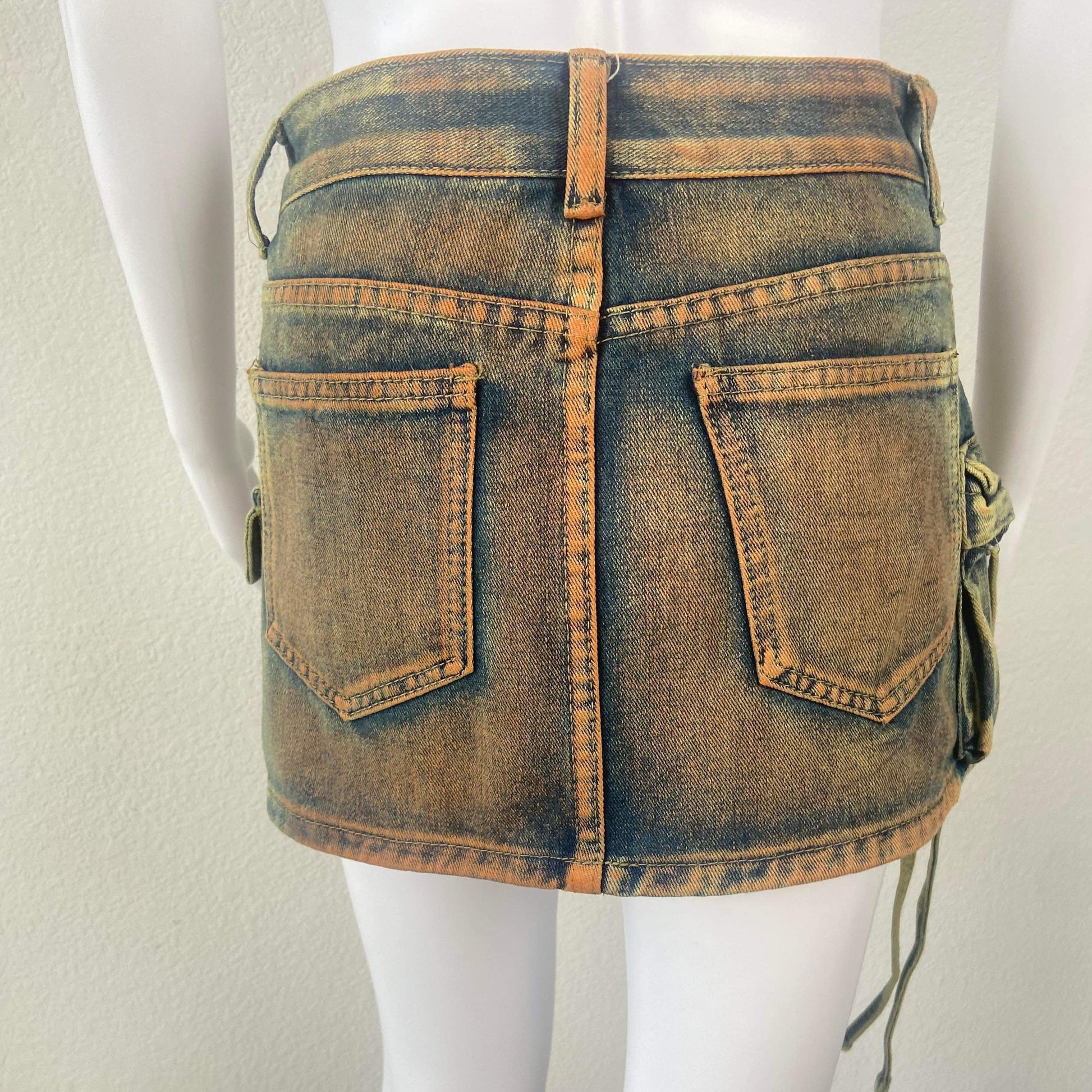 Women's Asymmetrical Denim Cargo Skirt - BaeBekillinem- Cotton/ Polyester- Green/ Red/ Blue