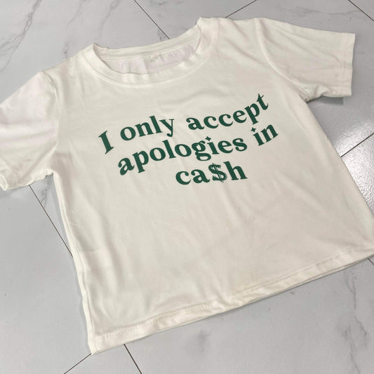 Women's Cash Apologies Graphic Crop Top- BaeBekillinem Boutique- Flay lay view
