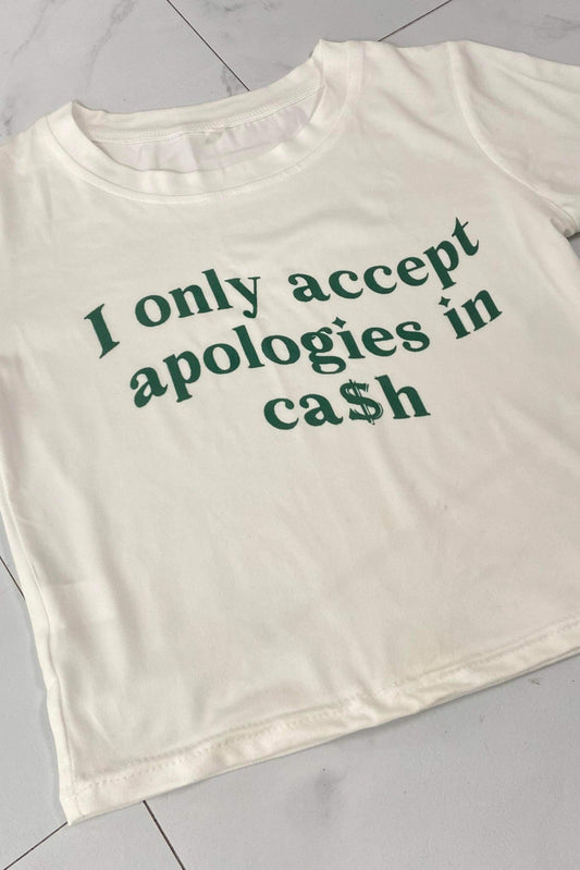 Women's Cash Apologies Graphic Crop Top- BaeBekillinem Boutique- Flay lay view