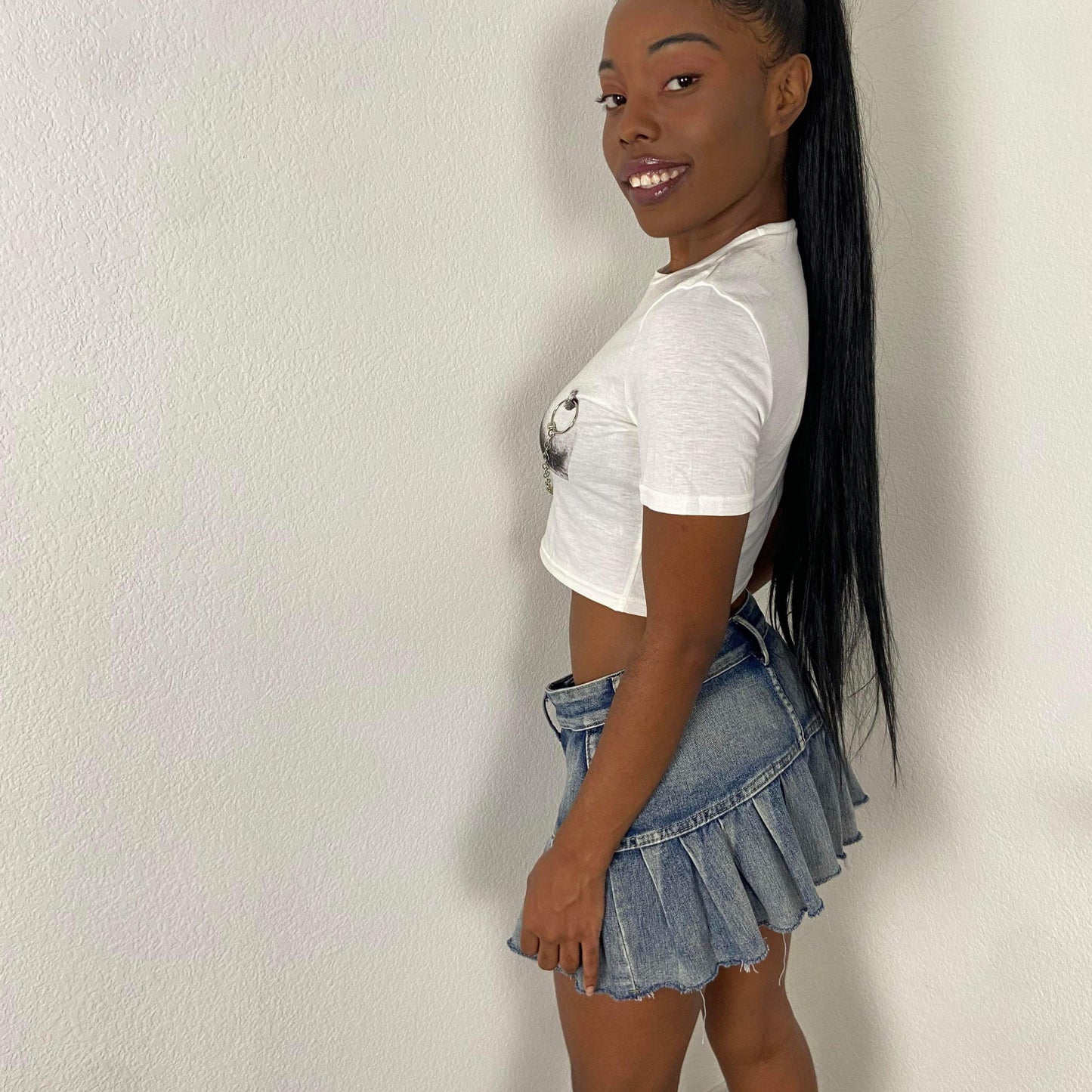 Women's Denim Pleated Micro Mini skirt - BaeBekillinem Boutique- Blue- Polyester/ Viscose/ Spandex