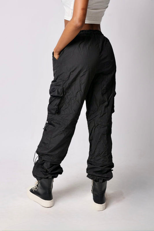 Women's Baggy Drawstring Cargo Pants - BaeBekillinem Boutique- Gray/ Black