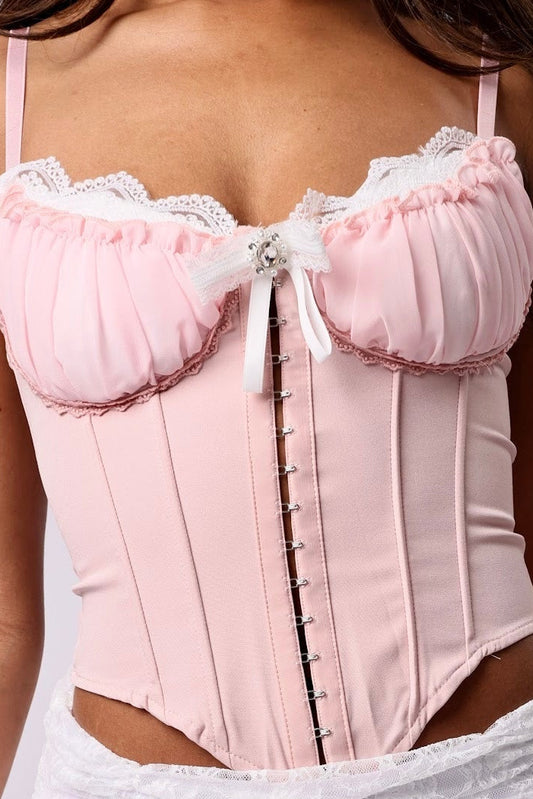 Women's Pleated Bowknot Corset Bustier Top - detail close up — Baebekillinem