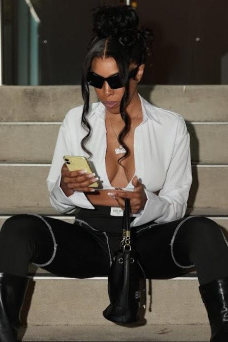 Women's solid frisky business crop top -lifestyle view— Baebekillinem