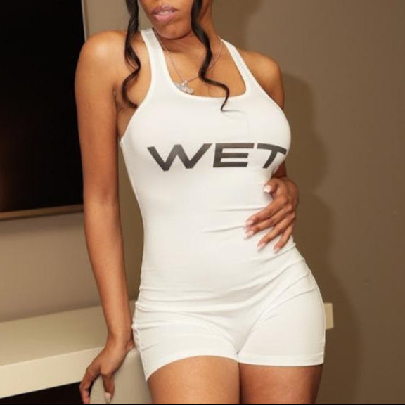 WET Romper- Baebekillinem Boutique- Solid white graphic