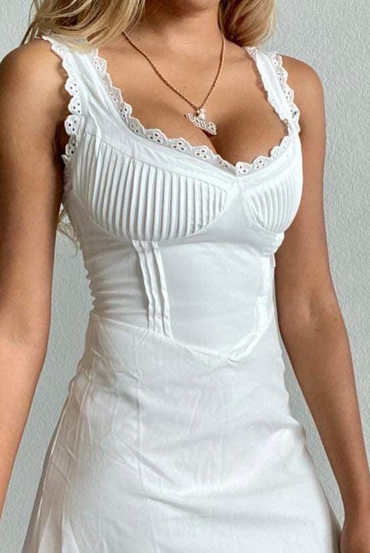 Women's Lacey Bodice Babydoll Dress - BaeBekillinem Boutique- empire waist- polyester- white- bridal- party- event