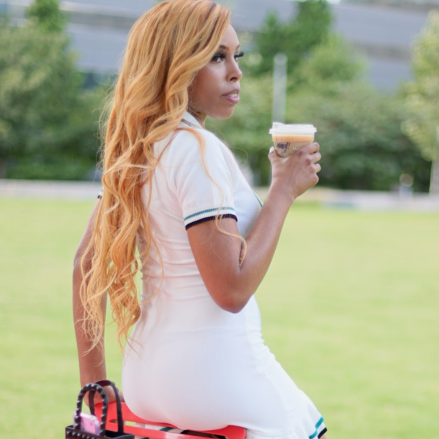 Ruffle Knitted Polo Mini Dress- white with black and teal stripes and turn down collar