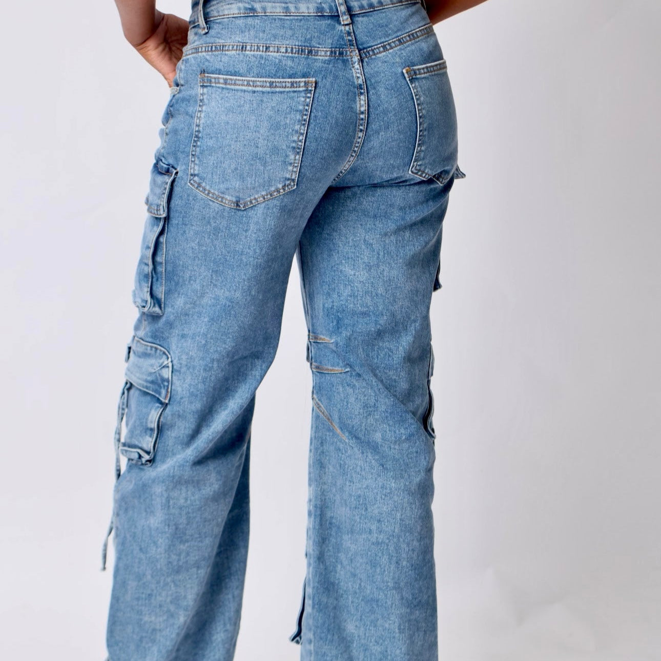 Multi Pocket Denim Wide Leg Cargo Pants