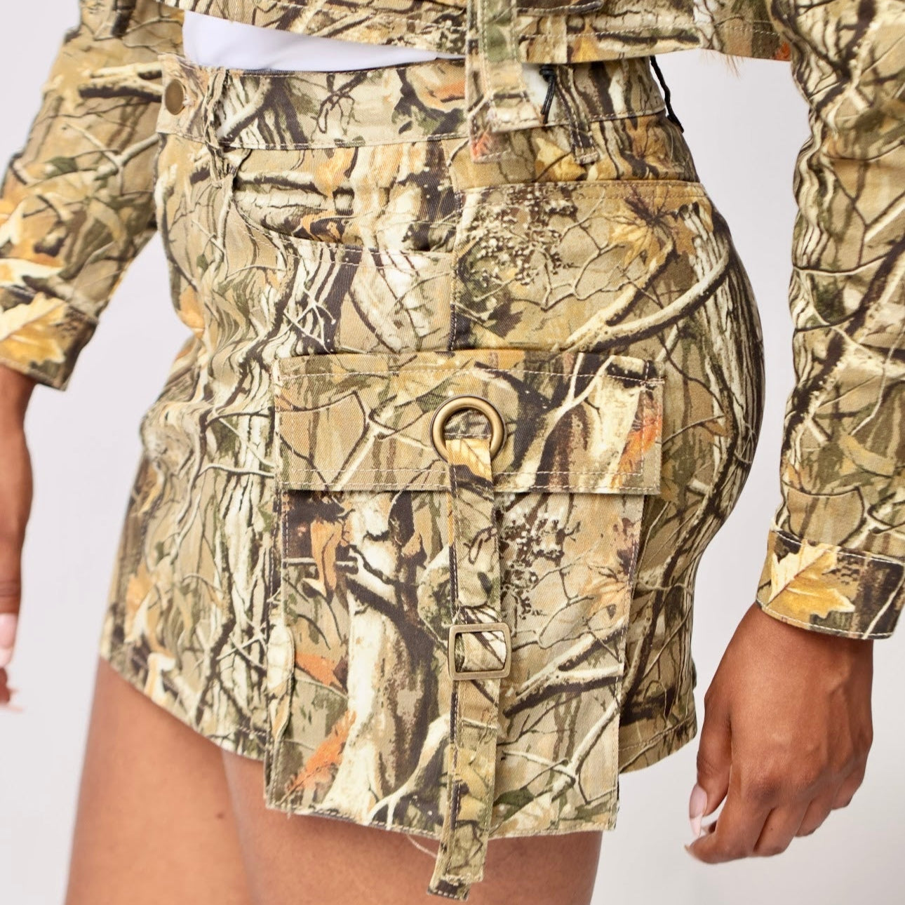 Real Camo Cargo Skirt- Baebekillinem Boutique- White/ Tan- Real tree camouflage