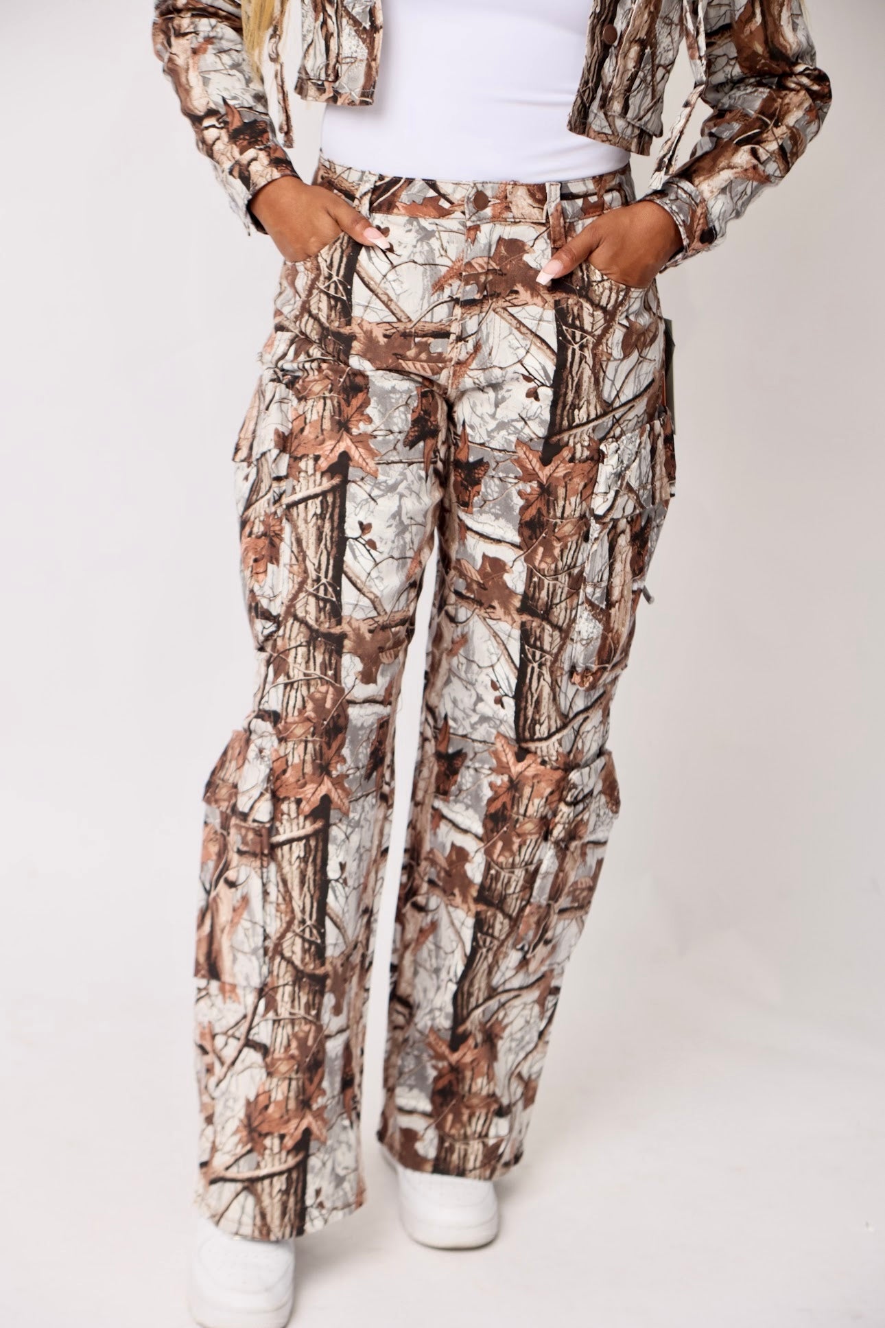Real Camo Cargo Pants- baebekillinem Boutique- Real tree camouflage white/grey & Tan-/brown