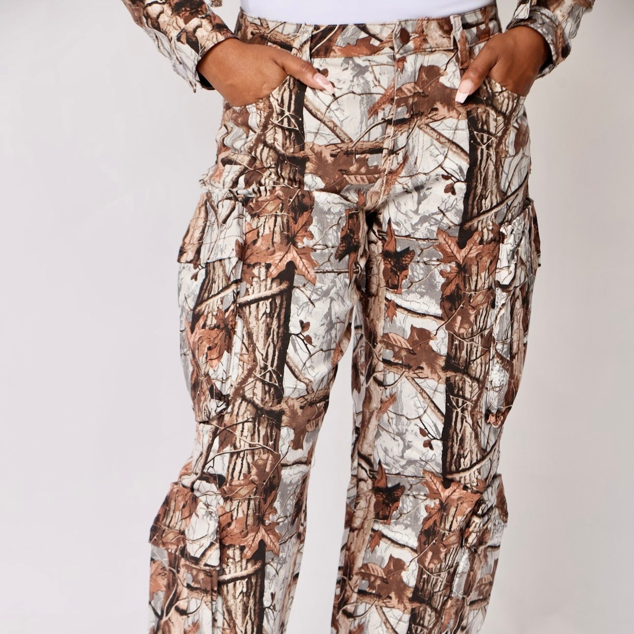 Real Camo Cargo Pants- baebekillinem Boutique- Real tree camouflage white/grey & Tan-/brown