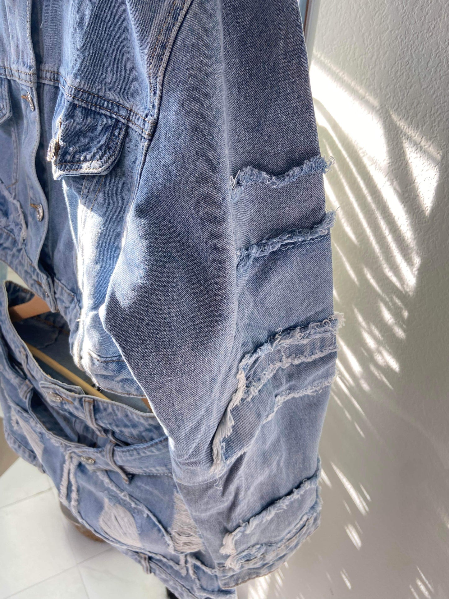 Women's Distressed Denim Skirt Set- Baebekillinem Boutique- Denim/ Polyester/ Spandex- Blue light