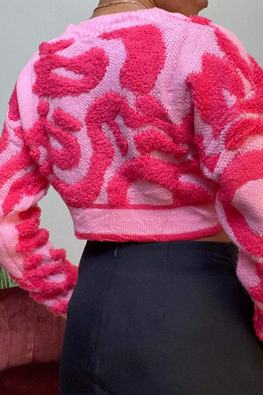 Women's Long Sleeve Knit Crop Sweater Top- detailed back view — Baebekillinem