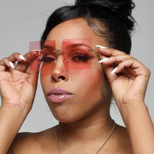 Women's Square Oversized Rimless Sunglasses- polycarbonate/ Metal- Pink/ brown/ Blue- Baebekillinem Boutique