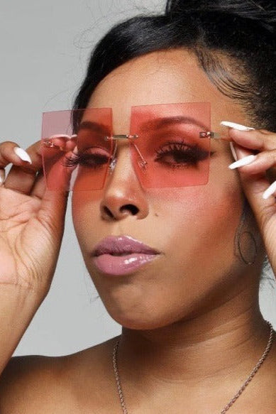 Women's Square Oversized Rimless Sunglasses- polycarbonate/ Metal- Pink/ brown/ Blue- Baebekillinem Boutique