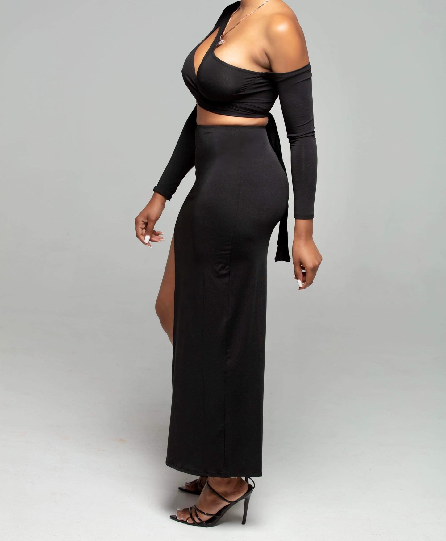Women's Irregular Cut Stretch Skirt Set - BaeBekillinem Boutique- Spandex/ Polyester- Black/ Brown